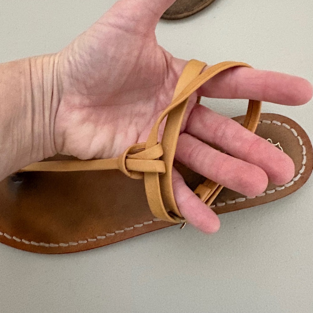 TUCCIA Capri Leather Thong Sandals Tan Brown Buckle Ankle Strap Italy S 40 Us 8‎ - Picture 7 of 8